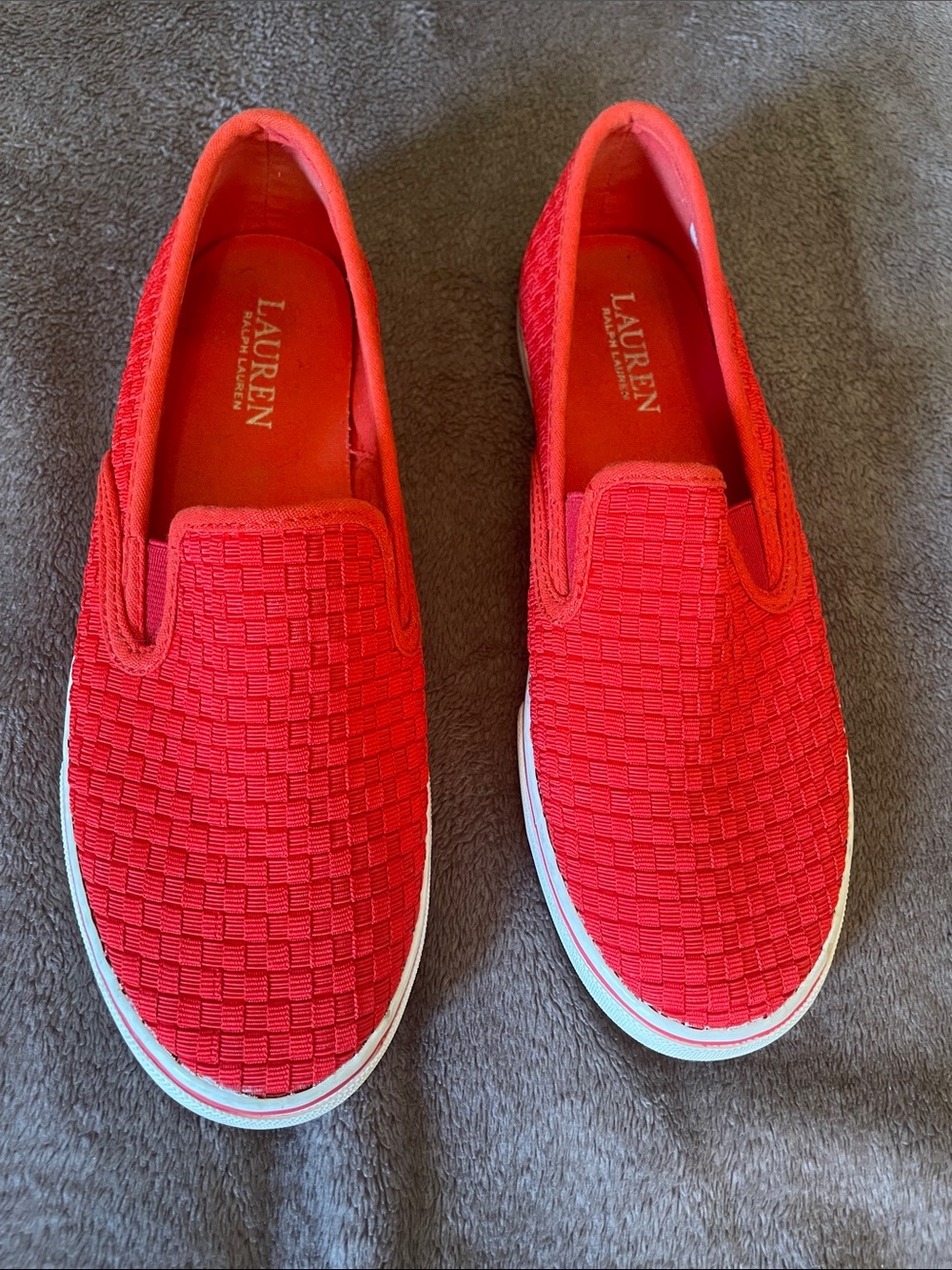Lauren Ralph Lauren Coral-Red Woven Slip-On Sneakers